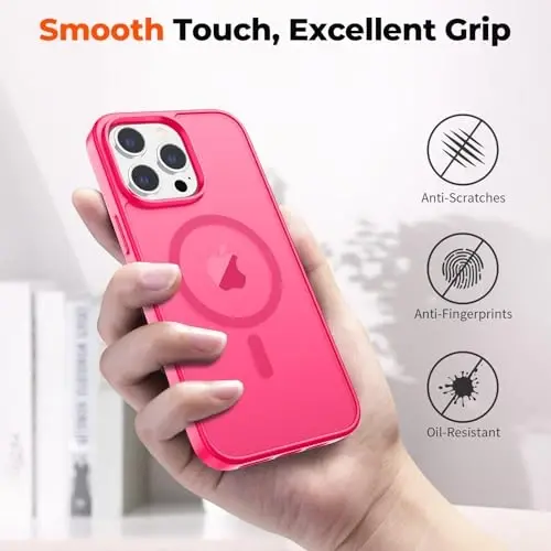 zapica Magnetic for iPhone 12 Pro Max Case, [MagSafe bilan mos] [Harbiy darajadagi tushishdan himoya] Yarim shaffof mato zarbaga chidamli tirnalishga qarshi telefon qutisi, Hot Pink - 6
