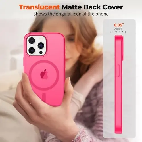zapica Magnetic for iPhone 12 Pro Max Case, [MagSafe bilan mos] [Harbiy darajadagi tushishdan himoya] Yarim shaffof mato zarbaga chidamli tirnalishga qarshi telefon qutisi, Hot Pink - 7