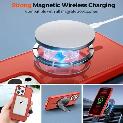zapica Magnetic for iPhone 12 Pro Max Case, [MagSafe bilan mos] [Harbiy darajadagi tushishdan himoya] Yarim shaffof mato zarbaga chidamli tirnalishga qarshi telefon qutisi, Qizil - 3