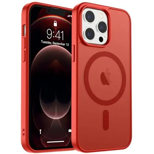 zapica Magnetic for iPhone 12 Pro Max Case, [MagSafe bilan mos] [Harbiy darajadagi tushishdan himoya] Yarim shaffof mato zarbaga chidamli tirnalishga qarshi telefon qutisi, Qizil 