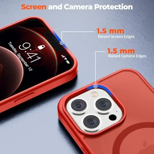 zapica Magnetic for iPhone 12 Pro Max Case, [MagSafe bilan mos] [Harbiy darajadagi tushishdan himoya] Yarim shaffof mato zarbaga chidamli tirnalishga qarshi telefon qutisi, Qizil - 5