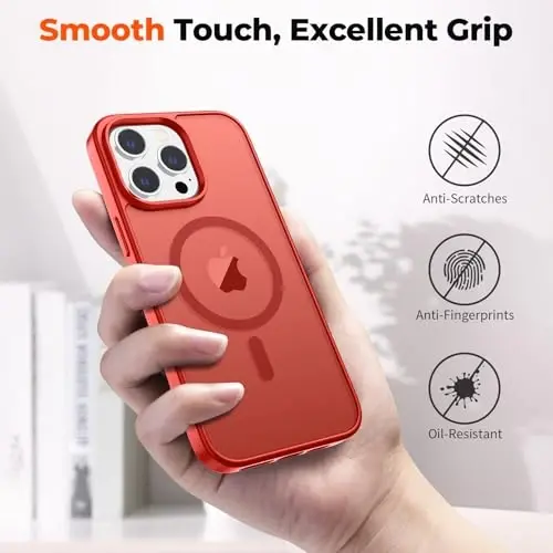 zapica Magnetic for iPhone 12 Pro Max Case, [MagSafe bilan mos] [Harbiy darajadagi tushishdan himoya] Yarim shaffof mato zarbaga chidamli tirnalishga qarshi telefon qutisi, Qizil - 6