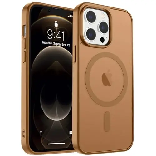 zapica Magnetic for iPhone 12 Pro Max Case, [MagSafe bilan mos] [Harbiy darajadagi tushishdan himoya] Yarim shaffof mato zarbga chidamli tirnalishga qarshi telefon qutisi, jigarrang 