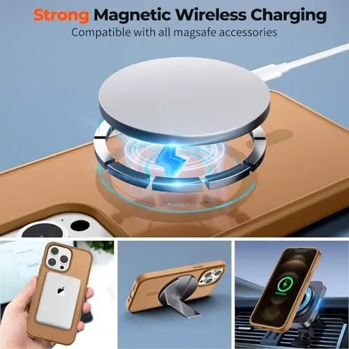 zapica Magnetic for iPhone 12 Pro Max Case, [MagSafe bilan mos] [Harbiy darajadagi tushishdan himoya] Yarim shaffof mato zarbga chidamli tirnalishga qarshi telefon qutisi, jigarrang - 3
