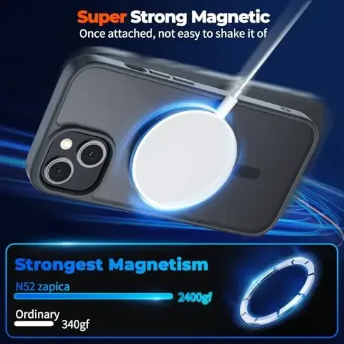 zapica Magnetic for iPhone 13 Case & iPhone 14 Case, [Compatible with MagSafe] [Military Grade Drop Protection] Translucent Matte Shockproof Anti-Scratch Phone Cover, Black - 4
