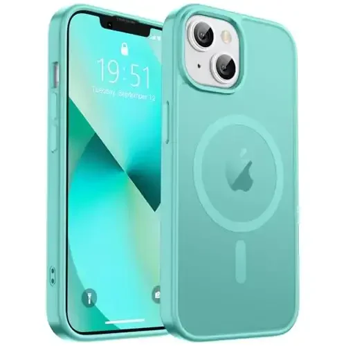 zapica Magnetic for iPhone 13 Case & iPhone 14 Case, [Compatible with MagSafe] [Military Grade Drop Protection] Translucent Matte Shockproof Anti-Scratch Phone Cover, Blue Green - ZAPICA (1)