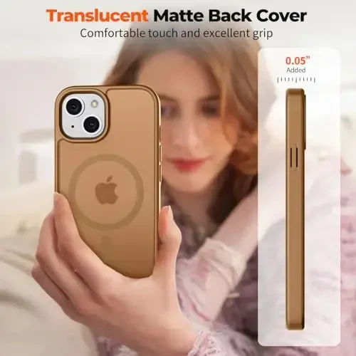 zapica Magnetic for iPhone 13 Case & iPhone 14 Case, [Compatible with MagSafe] [Military Grade Drop Protection] Translucent Matte Shockproof Anti-Scratch Phone Cover, Brown - ZAPICA
