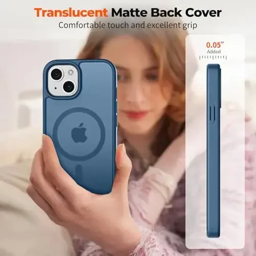 zapica Magnetic for iPhone 13 Case & iPhone 14 Case, [Compatible with MagSafe] [Military Grade Drop Protection] Translucent Matte Shockproof Anti-Scratch Phone Cover, Dark Blue - 1