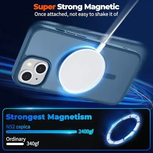 zapica Magnetic for iPhone 13 Case & iPhone 14 Case, [Compatible with MagSafe] [Military Grade Drop Protection] Translucent Matte Shockproof Anti-Scratch Phone Cover, Dark Blue - 4