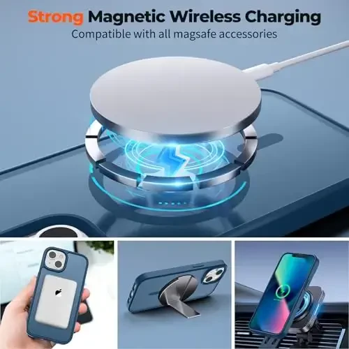 zapica Magnetic for iPhone 13 Case & iPhone 14 Case, [Compatible with MagSafe] [Military Grade Drop Protection] Translucent Matte Shockproof Anti-Scratch Phone Cover, Dark Blue - 5