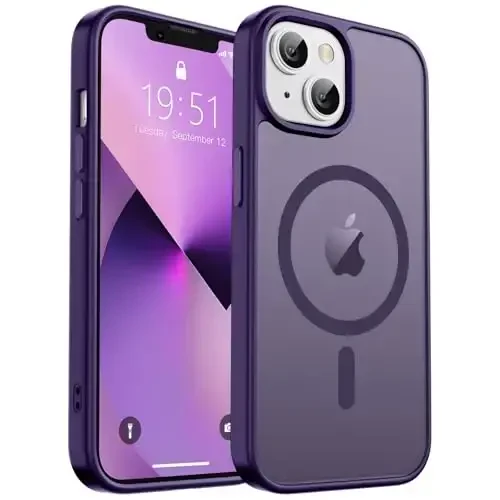 zapica Magnetic for iPhone 13 Case & iPhone 14 Case, [Compatible with MagSafe] [Military Grade Drop Protection] Translucent Matte Shockproof Anti-Scratch Phone Cover, Dark Purple - 2