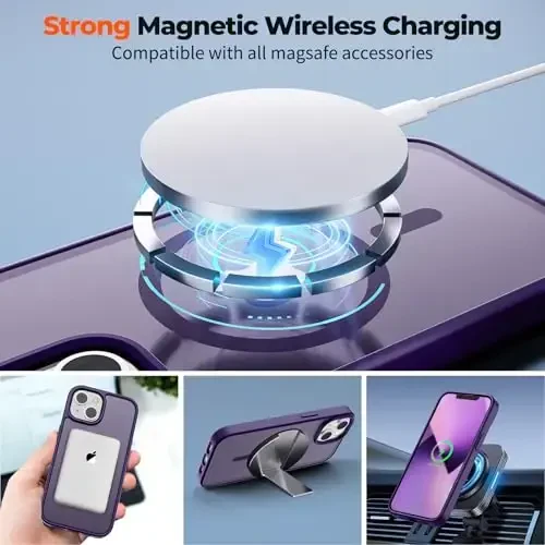 zapica Magnetic for iPhone 13 Case & iPhone 14 Case, [Compatible with MagSafe] [Military Grade Drop Protection] Translucent Matte Shockproof Anti-Scratch Phone Cover, Dark Purple - 5