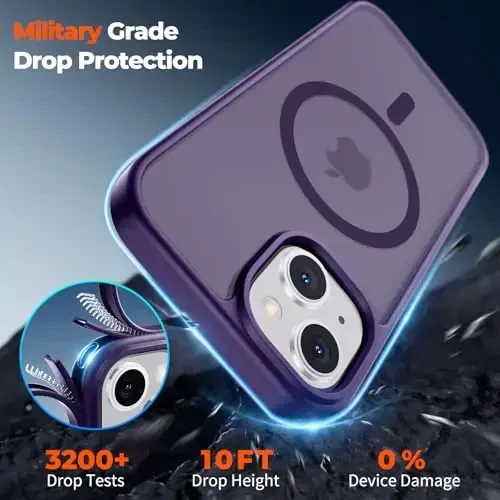 zapica Magnetic for iPhone 13 Case & iPhone 14 Case, [Compatible with MagSafe] [Military Grade Drop Protection] Translucent Matte Shockproof Anti-Scratch Phone Cover, Dark Purple - 6