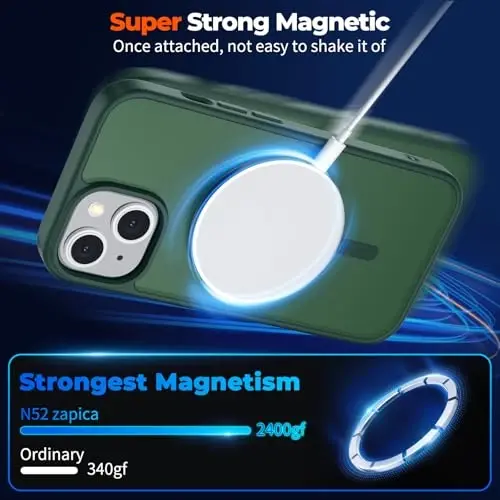 zapica Magnetic for iPhone 13 Case & iPhone 14 Case, [Compatible with MagSafe] [Military Grade Drop Protection] Translucent Matte Shockproof Anti-Scratch Phone Cover, Forest Green - 4