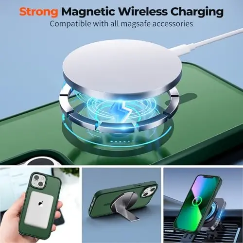 zapica Magnetic for iPhone 13 Case & iPhone 14 Case, [Compatible with MagSafe] [Military Grade Drop Protection] Translucent Matte Shockproof Anti-Scratch Phone Cover, Forest Green - 5