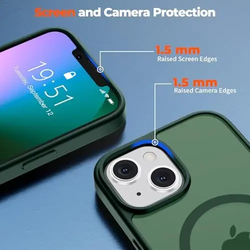 zapica Magnetic for iPhone 13 Case & iPhone 14 Case, [Compatible with MagSafe] [Military Grade Drop Protection] Translucent Matte Shockproof Anti-Scratch Phone Cover, Forest Green - 7