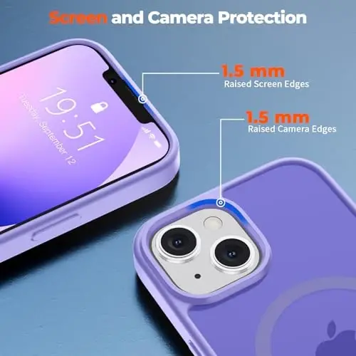 zapica Magnetic for iPhone 13 Case & iPhone 14 Case, [Compatible with MagSafe] [Military Grade Drop Protection] Translucent Matte Shockproof Anti-Scratch Phone Cover, Light Purple - 7