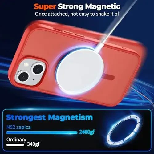 zapica Magnetic for iPhone 13 Case & iPhone 14 Case, [Compatible with MagSafe] [Military Grade Drop Protection] Translucent Matte Shockproof Anti-Scratch Phone Cover, Red - 4