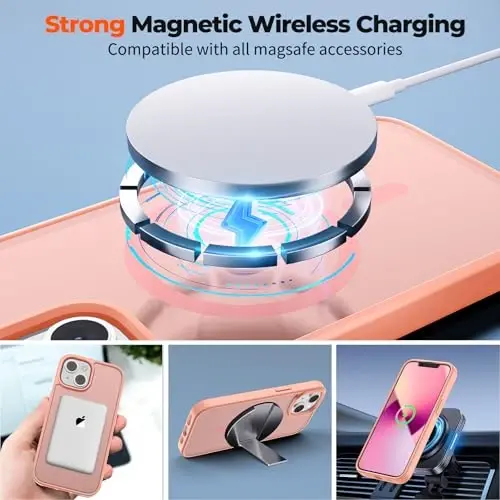zapica Magnetic for iPhone 13 Case & iPhone 14 Case, [MagSafe bilan mos] [Harbiy darajadagi tushishdan himoya] Yarim o'tkazgichli mato zarbga chidamli tirnalishga qarshi telefon qopqog'i, och pushti - 5