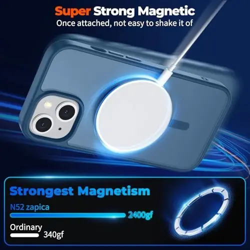 zapica Magnetic for iPhone 13 Case & iPhone 14 Case, [MagSafe bilan mos] [Harbiy darajadagi tushishdan himoya] Yarim shaffof mat zarbaga chidamli chizilishga qarshi telefon qopqog'i, to'q ko'k - 4