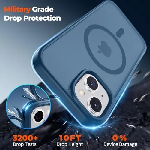 zapica Magnetic for iPhone 13 Case & iPhone 14 Case, [MagSafe bilan mos] [Harbiy darajadagi tushishdan himoya] Yarim shaffof mat zarbaga chidamli chizilishga qarshi telefon qopqog'i, to'q ko'k - 6