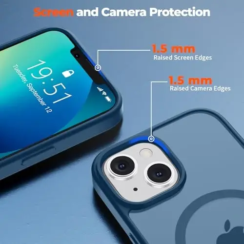 zapica Magnetic for iPhone 13 Case & iPhone 14 Case, [MagSafe bilan mos] [Harbiy darajadagi tushishdan himoya] Yarim shaffof mat zarbaga chidamli chizilishga qarshi telefon qopqog'i, to'q ko'k - 7