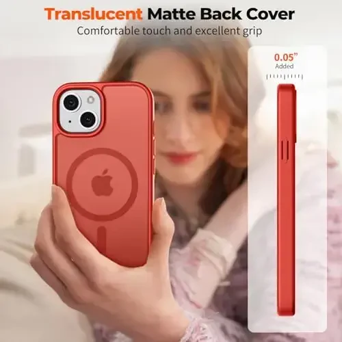 zapica Magnetic for iPhone 13 Case & iPhone 14 Case, [MagSafe bilan mos] [Harbiy darajadagi tushishdan himoya] Yarim shaffof matli zarbga chidamli tirnalishga qarshi telefon qopqog'i, Qizil - ZAPICA