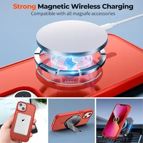 zapica Magnetic for iPhone 13 Case & iPhone 14 Case, [MagSafe bilan mos] [Harbiy darajadagi tushishdan himoya] Yarim shaffof matli zarbga chidamli tirnalishga qarshi telefon qopqog'i, Qizil - 5