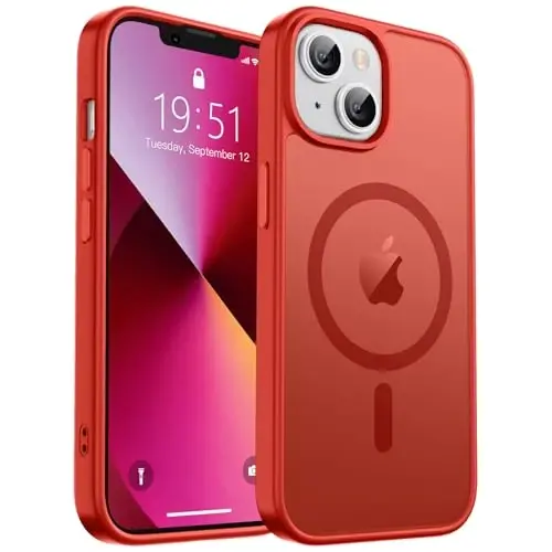 zapica Magnetic for iPhone 13 Case & iPhone 14 Case, [MagSafe bilan mos] [Harbiy darajadagi tushishdan himoya] Yarim shaffof matli zarbga chidamli tirnalishga qarshi telefon qopqog'i, Qizil - ZAPICA (1)