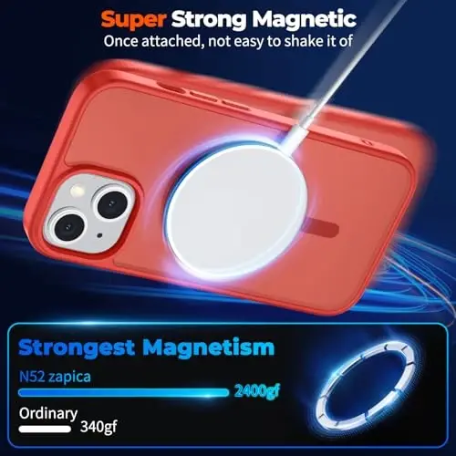 zapica Magnetic for iPhone 13 Case & iPhone 14 Case, [MagSafe bilan mos] [Harbiy darajadagi tushishdan himoya] Yarim shaffof matli zarbga chidamli tirnalishga qarshi telefon qopqog'i, Qizil - 4
