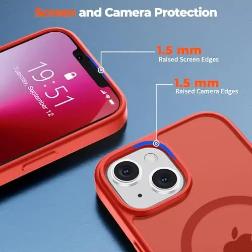 zapica Magnetic for iPhone 13 Case & iPhone 14 Case, [MagSafe bilan mos] [Harbiy darajadagi tushishdan himoya] Yarim shaffof matli zarbga chidamli tirnalishga qarshi telefon qopqog'i, Qizil - 7