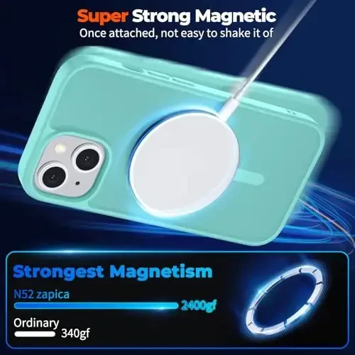 zapica Magnetic for iPhone 13 Case & iPhone 14 Case, [MagSafe bilan mos] [Harbiy darajadagi tushishdan himoya] Yarim shaffof mato zarbaga chidamli chizilishga qarshi telefon qopqog'i, ko'k yashil - 4