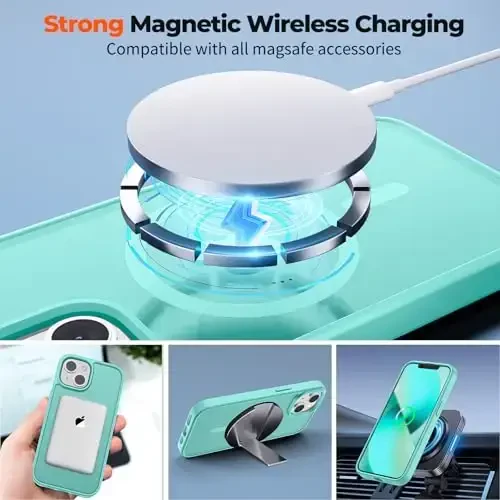 zapica Magnetic for iPhone 13 Case & iPhone 14 Case, [MagSafe bilan mos] [Harbiy darajadagi tushishdan himoya] Yarim shaffof mato zarbaga chidamli chizilishga qarshi telefon qopqog'i, ko'k yashil - 5