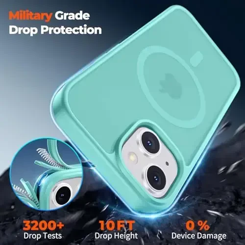 zapica Magnetic for iPhone 13 Case & iPhone 14 Case, [MagSafe bilan mos] [Harbiy darajadagi tushishdan himoya] Yarim shaffof mato zarbaga chidamli chizilishga qarshi telefon qopqog'i, ko'k yashil - 6