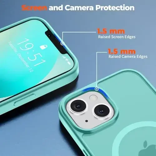 zapica Magnetic for iPhone 13 Case & iPhone 14 Case, [MagSafe bilan mos] [Harbiy darajadagi tushishdan himoya] Yarim shaffof mato zarbaga chidamli chizilishga qarshi telefon qopqog'i, ko'k yashil - 7