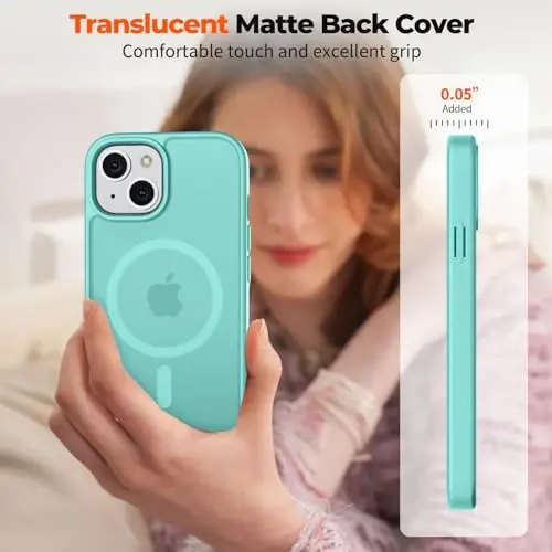zapica Magnetic for iPhone 13 Case & iPhone 14 Case, [MagSafe bilan mos] [Harbiy darajadagi tushishdan himoya] Yarim shaffof mato zarbaga chidamli chizilishga qarshi telefon qopqog'i, ko'k yashil - 1