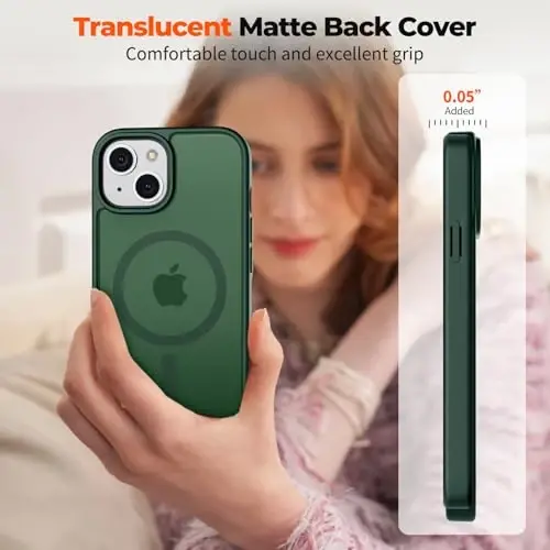 zapica Magnetic for iPhone 13 Case & iPhone 14 Case, [MagSafe bilan mos] [Harbiy standart darajasidagi tushishdan himoya] Yarim shaffof mat Shokka chidamli tirnalishga qarshi telefon qopqog'i, O'rmon yashili 