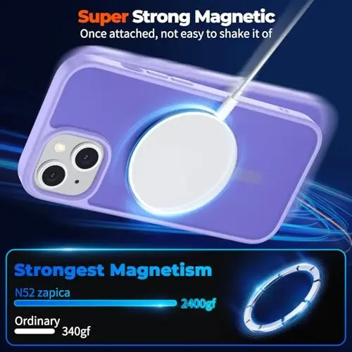 zapica Magnetic for iPhone 13 Case & iPhone 14 Case, [MagSafe bilan mos] [Harbiy standartdagi tushishdan himoya] Yarim shaffof mato zarbga chidamli tirnalishga qarshi telefon qopqog'i, och binafsha - 4