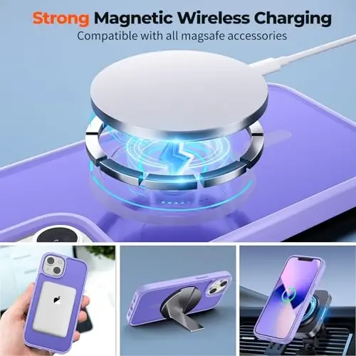 zapica Magnetic for iPhone 13 Case & iPhone 14 Case, [MagSafe bilan mos] [Harbiy standartdagi tushishdan himoya] Yarim shaffof mato zarbga chidamli tirnalishga qarshi telefon qopqog'i, och binafsha - 5