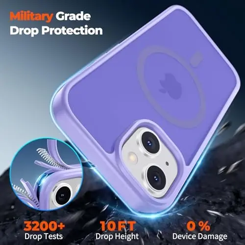 zapica Magnetic for iPhone 13 Case & iPhone 14 Case, [MagSafe bilan mos] [Harbiy standartdagi tushishdan himoya] Yarim shaffof mato zarbga chidamli tirnalishga qarshi telefon qopqog'i, och binafsha - 6