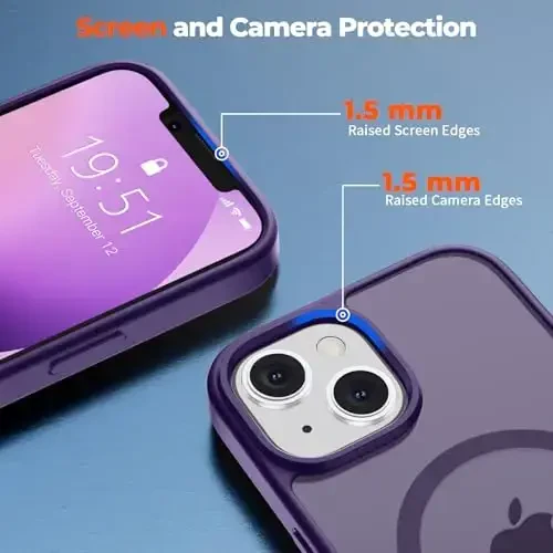 zapica Magnetic for iPhone 13 Case & iPhone 14 Case, [MagSafe bilan mos] [Harbiy standartdagi zarba himoyasi] Yarim shaffof mato zarbga chidamli tirnalishga qarshi telefon qopqog'i, to'q binafsha - 7