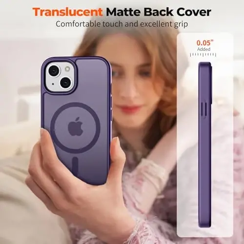 zapica Magnetic for iPhone 13 Case & iPhone 14 Case, [MagSafe bilan mos] [Harbiy standartdagi zarba himoyasi] Yarim shaffof mato zarbga chidamli tirnalishga qarshi telefon qopqog'i, to'q binafsha - ZAPICA