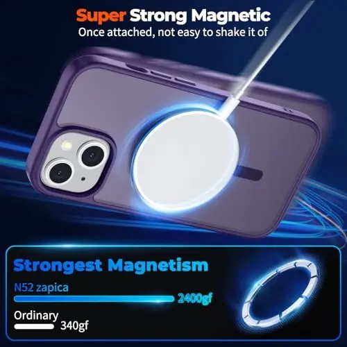 zapica Magnetic for iPhone 13 Case & iPhone 14 Case, [MagSafe bilan mos] [Harbiy standartdagi zarba himoyasi] Yarim shaffof mato zarbga chidamli tirnalishga qarshi telefon qopqog'i, to'q binafsha - 4