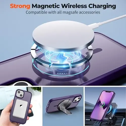 zapica Magnetic for iPhone 13 Case & iPhone 14 Case, [MagSafe bilan mos] [Harbiy standartdagi zarba himoyasi] Yarim shaffof mato zarbga chidamli tirnalishga qarshi telefon qopqog'i, to'q binafsha - 5