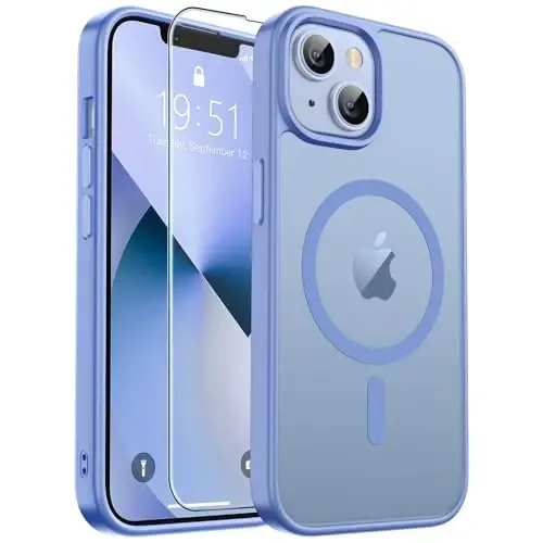zapica Magnetic for iPhone 13 Case & iPhone 14 Case, with [Tempered Glass Screen Protector] [Compatible with MagSafe] Translucent Matte Shockproof Anti-Scratch Phone Cover, Blue Purple 