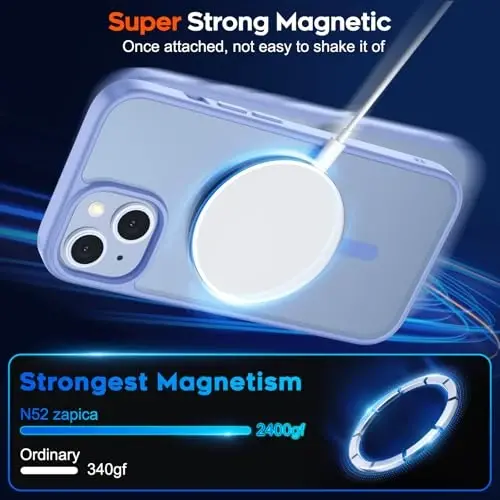 zapica Magnetic for iPhone 13 Case & iPhone 14 Case, with [Tempered Glass Screen Protector] [Compatible with MagSafe] Translucent Matte Shockproof Anti-Scratch Phone Cover, Blue Purple - 3