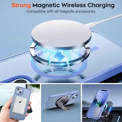 zapica Magnetic for iPhone 13 Case & iPhone 14 Case, with [Tempered Glass Screen Protector] [Compatible with MagSafe] Translucent Matte Shockproof Anti-Scratch Phone Cover, Blue Purple - 4