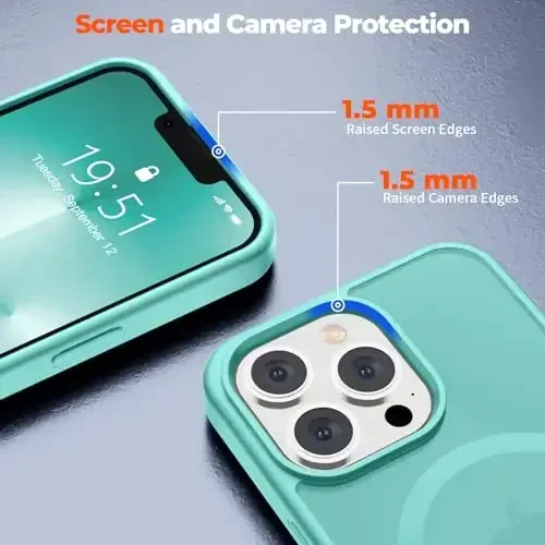 zapica Magnetic for iPhone 13 Pro Case, [Compatible with MagSafe] [Military Grade Drop Protection] Translucent Matte Shockproof Anti-Scratch Phone Case, Blue Green - 6