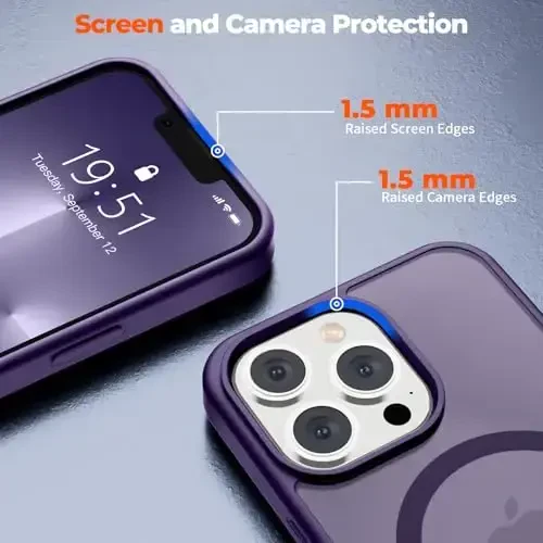 zapica Magnetic for iPhone 13 Pro Case, [Compatible with MagSafe] [Military Grade Drop Protection] Translucent Matte Shockproof Anti-Scratch Phone Case, Dark Purple - 6