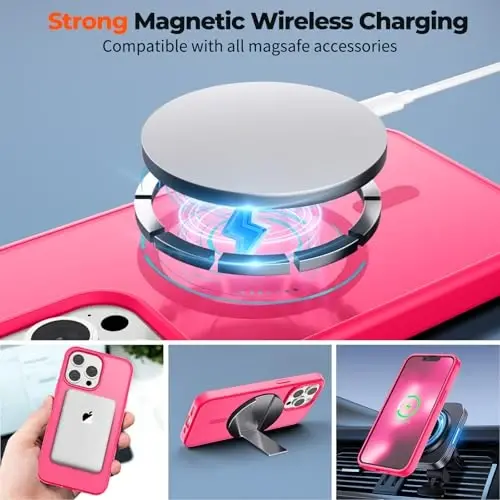 zapica Magnetic for iPhone 13 Pro Case, [Compatible with MagSafe] [Military Grade Drop Protection] Translucent Matte Shockproof Anti-Scratch Phone Case, Hot Pink - 4